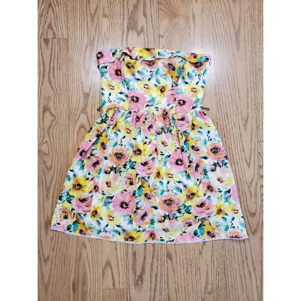 ruby rox Juniors 1 Strapless Dress Retro Water Color Floral VGUC